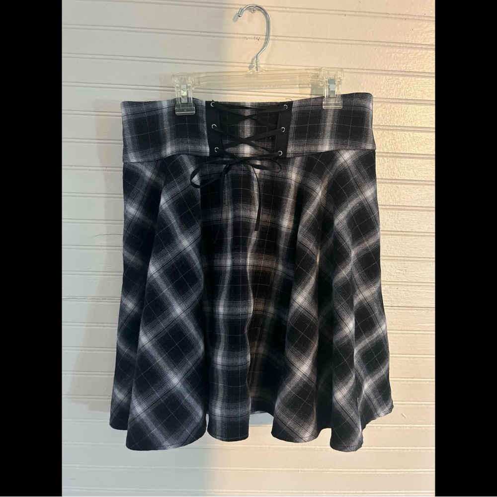 black and white plaid high waisted corset skater skirt